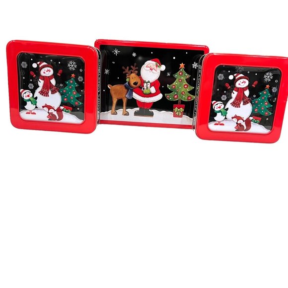Christmas Candy Cookie Gift Box Lot 3 Tins Santa Reindeer Snowman Fox Penguin Se - Picture 1 of 9